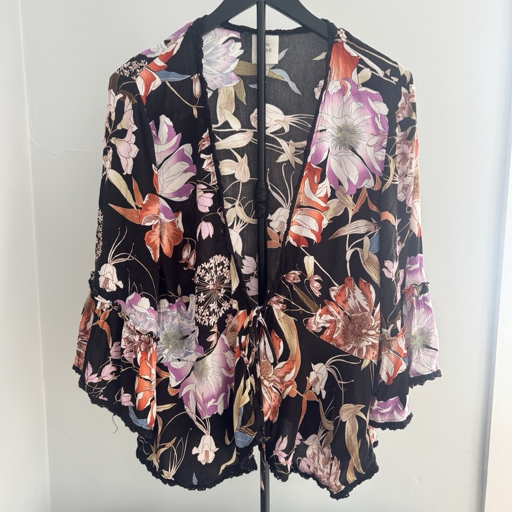 Knox Rose Floral Boho Kimono Cardigan Womens S Tie Front Festivalā Top Prairie
